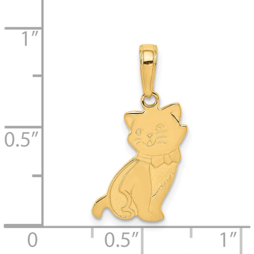 14K Yellow Gold Sitting Cat Pendant - Whimsical Feline Charm with Smooth Finish by Oro Pregiato