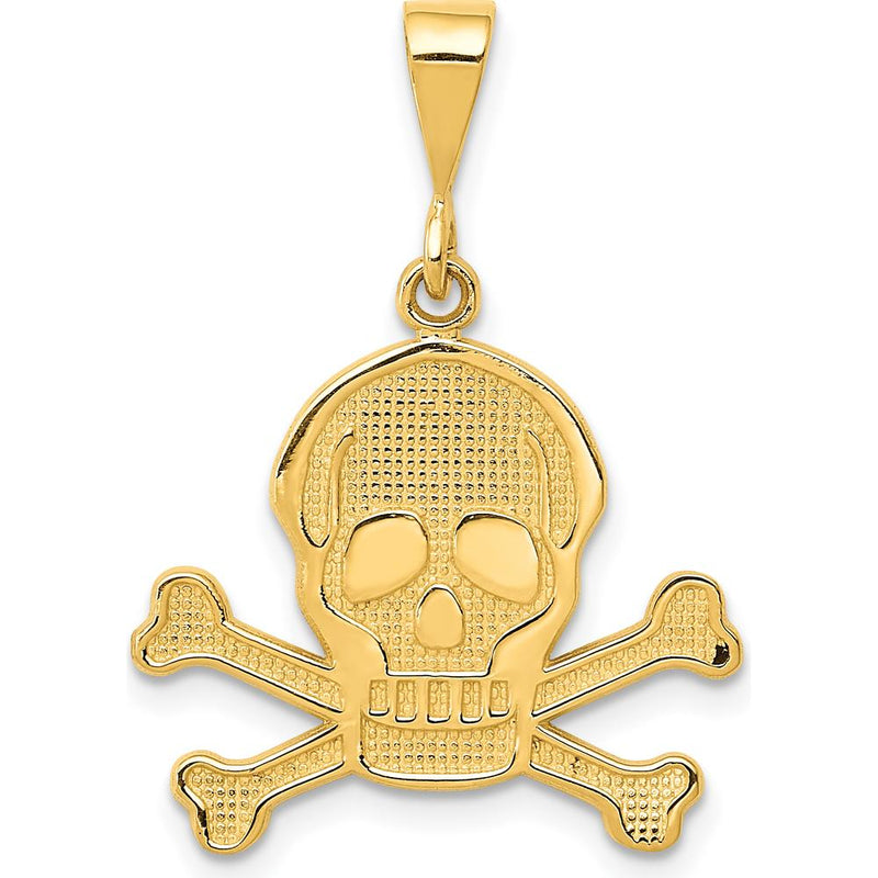 14K Yellow Gold Skull and Bones Themed Pendant - 30mm Length by Oro Pregiato