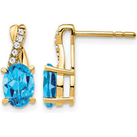14K Yellow Gold Sky Blue Topaz and Diamond Drop Earrings - 0.006 Carat Total Diamond Weight by Oro Pregiato