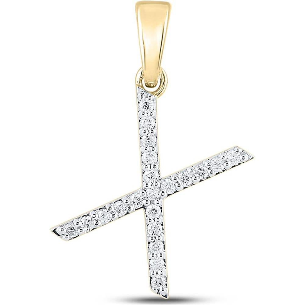 14K Yellow Gold Slanted "X" Pendant with Prong-Set Round Diamonds - 0.16 Carat Total Diamond Weight