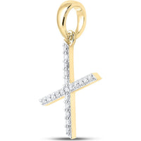 14K Yellow Gold Slanted "X" Pendant with Prong-Set Round Diamonds - 0.16 Carat Total Diamond Weight