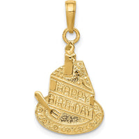 14K Yellow Gold Slice of Cake with Candle Happy Birthday Pendant - 25mm Length by Oro Pregiato