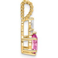 14K Yellow Gold Slide Pendant with Lab-Created Pink Sapphire and Diamond Accents - 1.2 Carat Total Gem Weight by Oro Pregiato