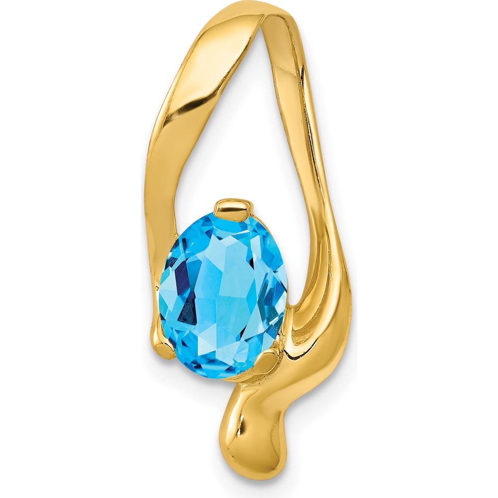 14K Yellow Gold Slide Pendant with Oval Swiss Blue Topaz - 1.35 Carat Total Weight by Lumare Gioia