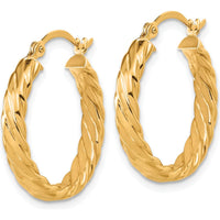 14K Yellow Gold Small 3mm Patterned Hoop Earrings - Polished Finish by 0