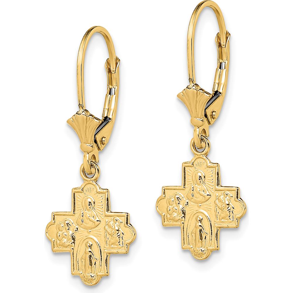 14K Yellow Gold Small 4-Way Medal Cross Leverback Dangle Earrings by 0
