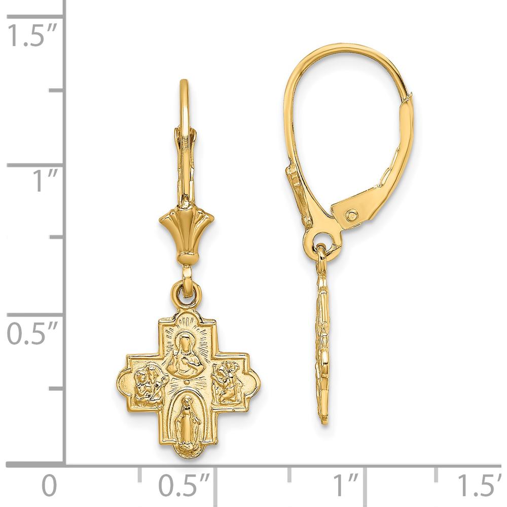 14K Yellow Gold Small 4-Way Medal Cross Leverback Dangle Earrings by 0