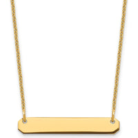 14K Yellow Gold Small Blank Bar Necklace - 18-inch Cable Chain, Polished Finish, Custom Engravable Pendant by Oro Pregiato