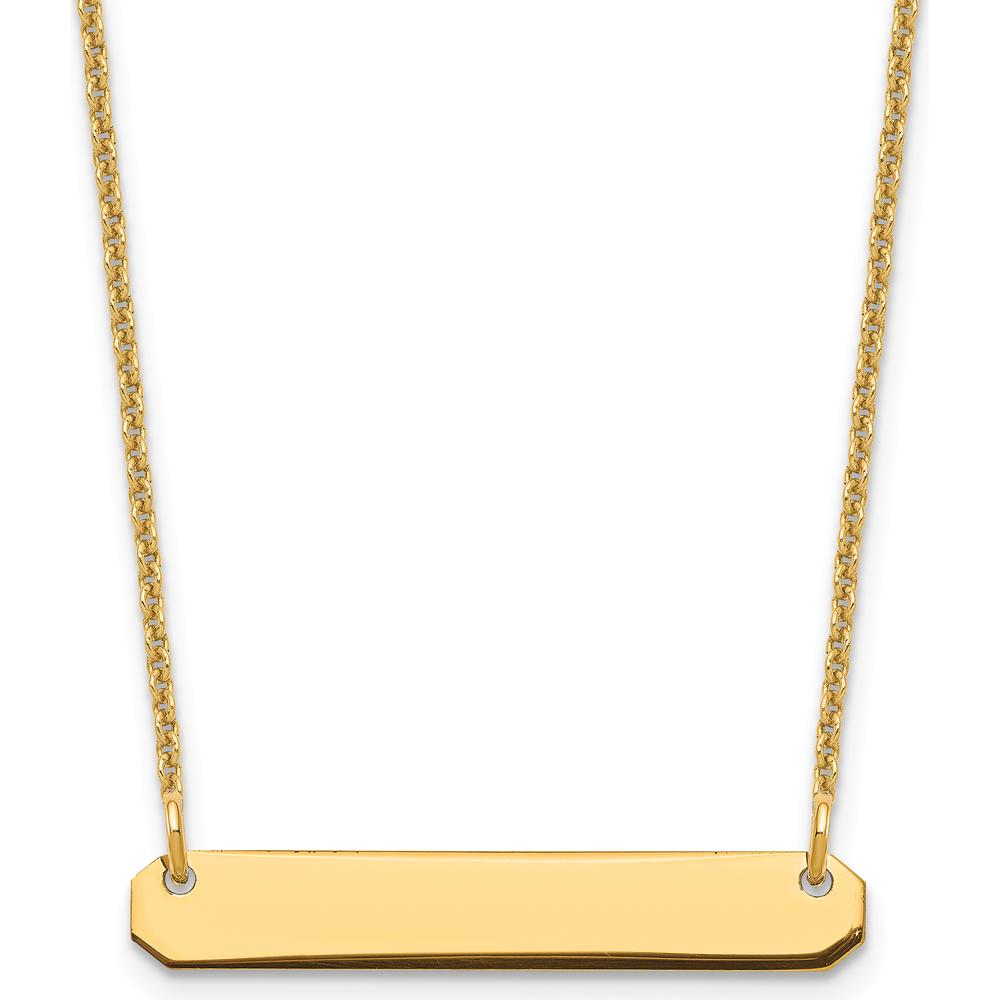 14K Yellow Gold Small Blank Bar Necklace - 18-inch Cable Chain, Polished Finish, Custom Engravable Pendant by Oro Pregiato