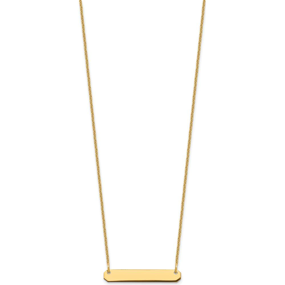 14K Yellow Gold Small Blank Bar Necklace - 18-inch Cable Chain, Polished Finish, Custom Engravable Pendant by Oro Pregiato
