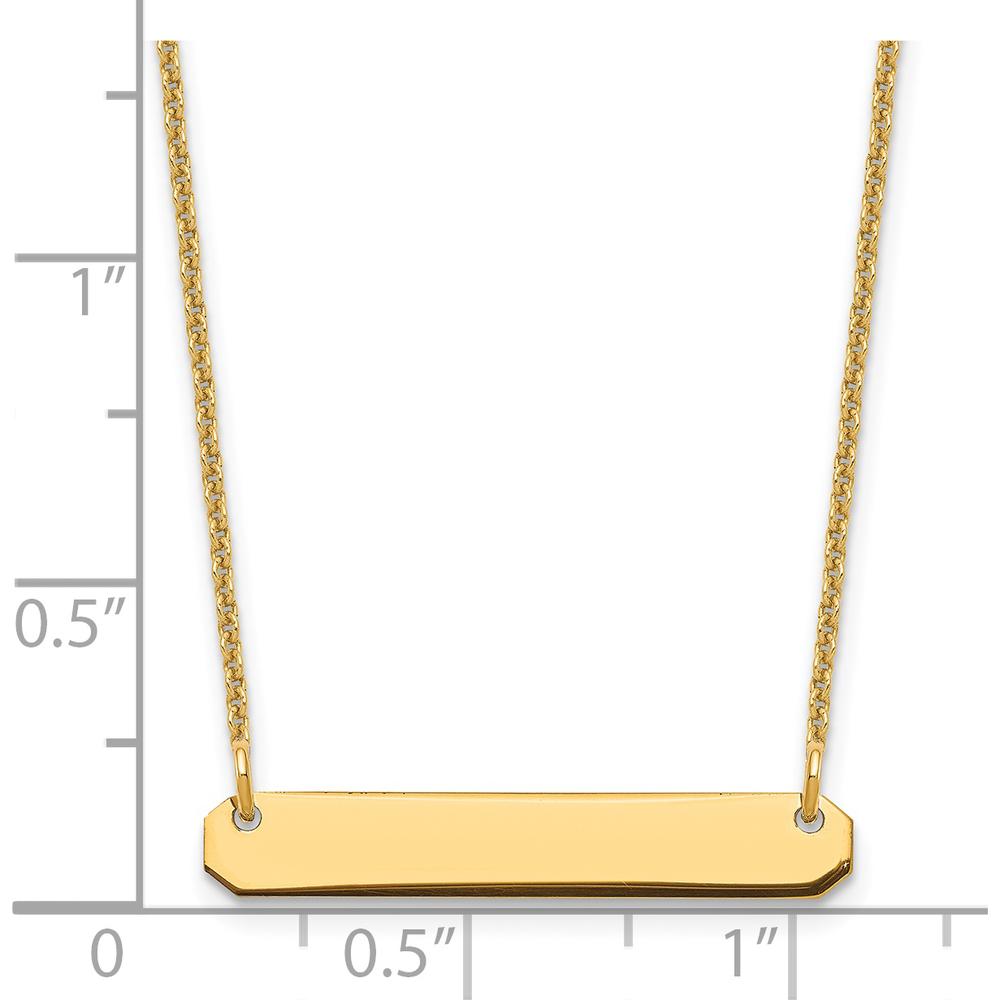14K Yellow Gold Small Blank Bar Necklace - 18-inch Cable Chain, Polished Finish, Custom Engravable Pendant by Oro Pregiato