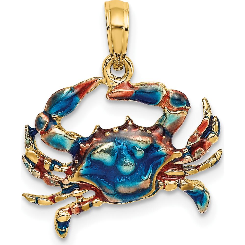 14K Yellow Gold Small Blue Enamel Crab Charm Pendant by Oro Pregiato