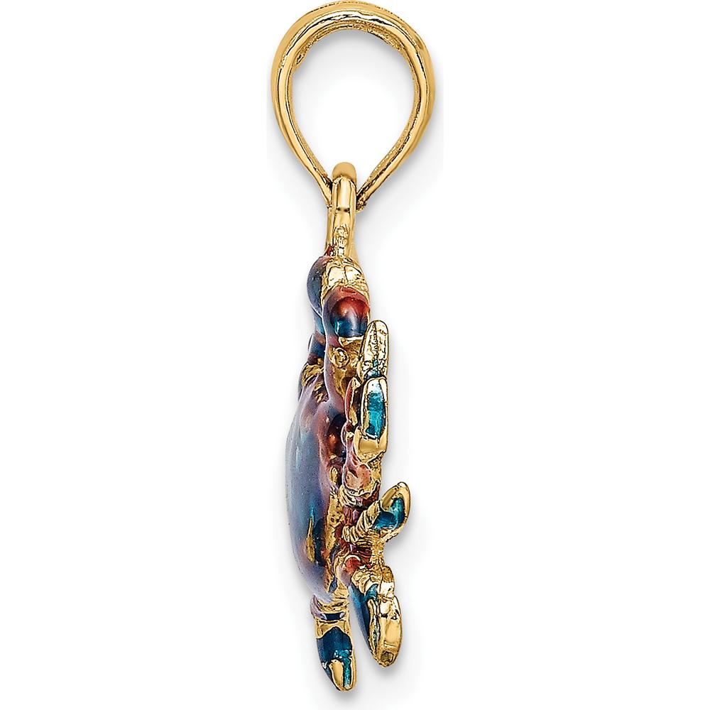 14K Yellow Gold Small Blue Enamel Crab Charm Pendant by Oro Pregiato