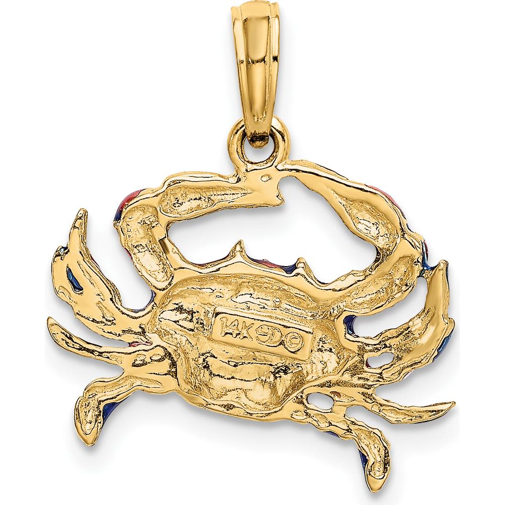 14K Yellow Gold Small Blue Enamel Crab Charm Pendant by Oro Pregiato