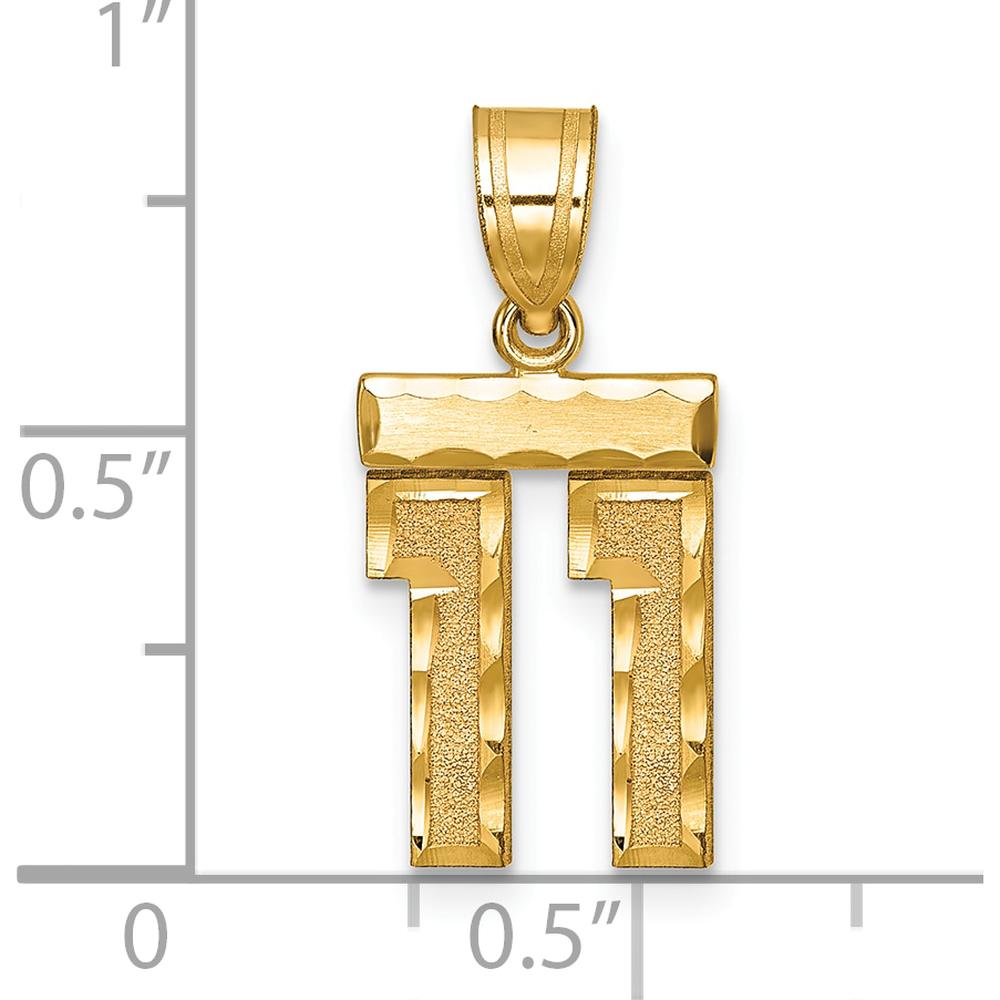 14K Yellow Gold Small Brushed Diamond-cut Number 11 Charm Pendant by 0