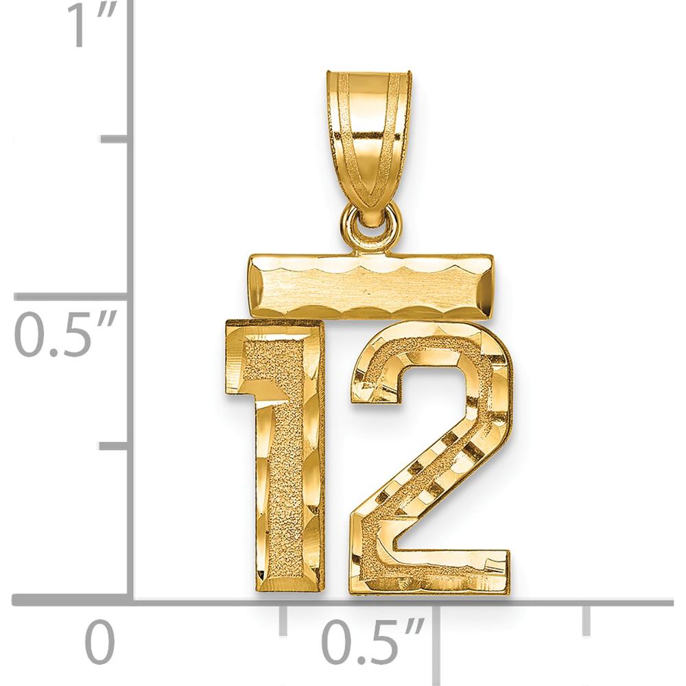 14K Yellow Gold Small Brushed Diamond-Cut Number 12 Charm by 0