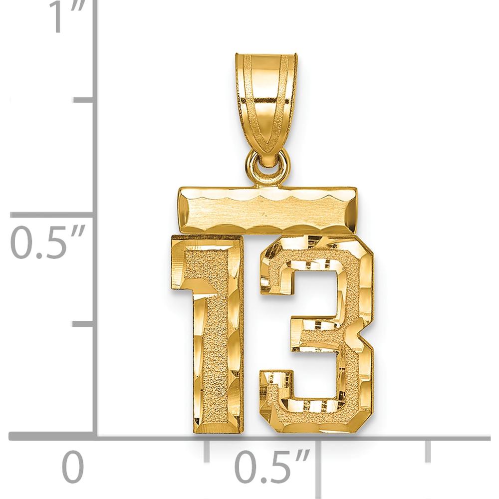 14K Yellow Gold Small Brushed Diamond-cut Number 13 Charm by 0