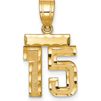 14K Yellow Gold Small Brushed Diamond-Cut Number 15 Charm by 0