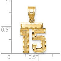 14K Yellow Gold Small Brushed Diamond-Cut Number 15 Charm by 0