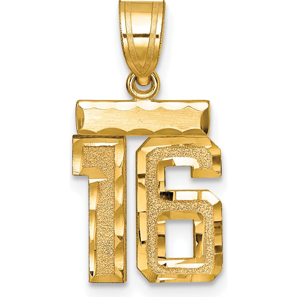 14K Yellow Gold Small Brushed Diamond-Cut Number 16 Charm Pendant by 0