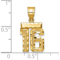 14K Yellow Gold Small Brushed Diamond-Cut Number 16 Charm Pendant by 0