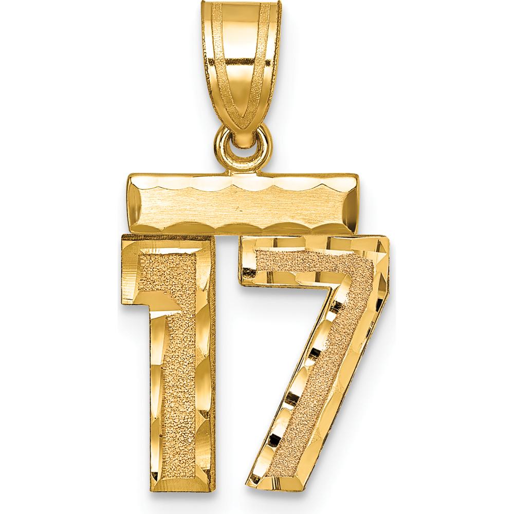 14K Yellow Gold Small Brushed Diamond-Cut Number 17 Charm Pendant by 0