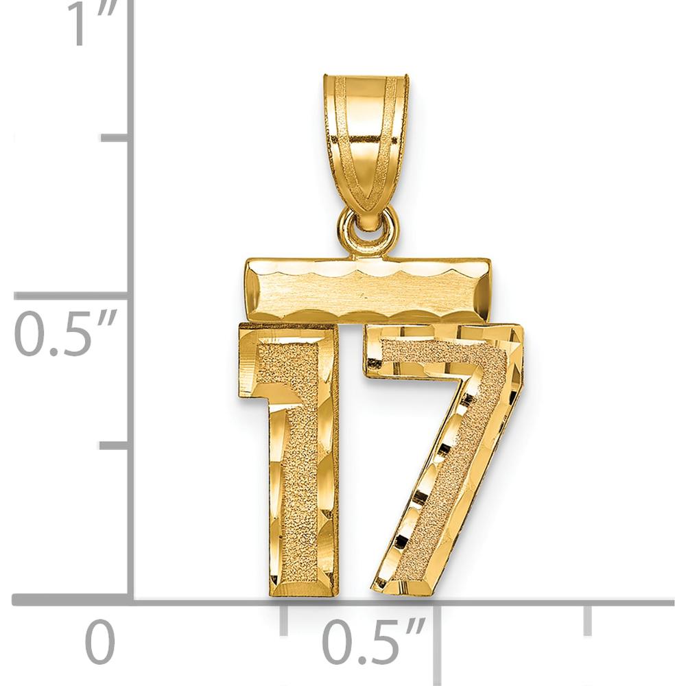 14K Yellow Gold Small Brushed Diamond-Cut Number 17 Charm Pendant by 0