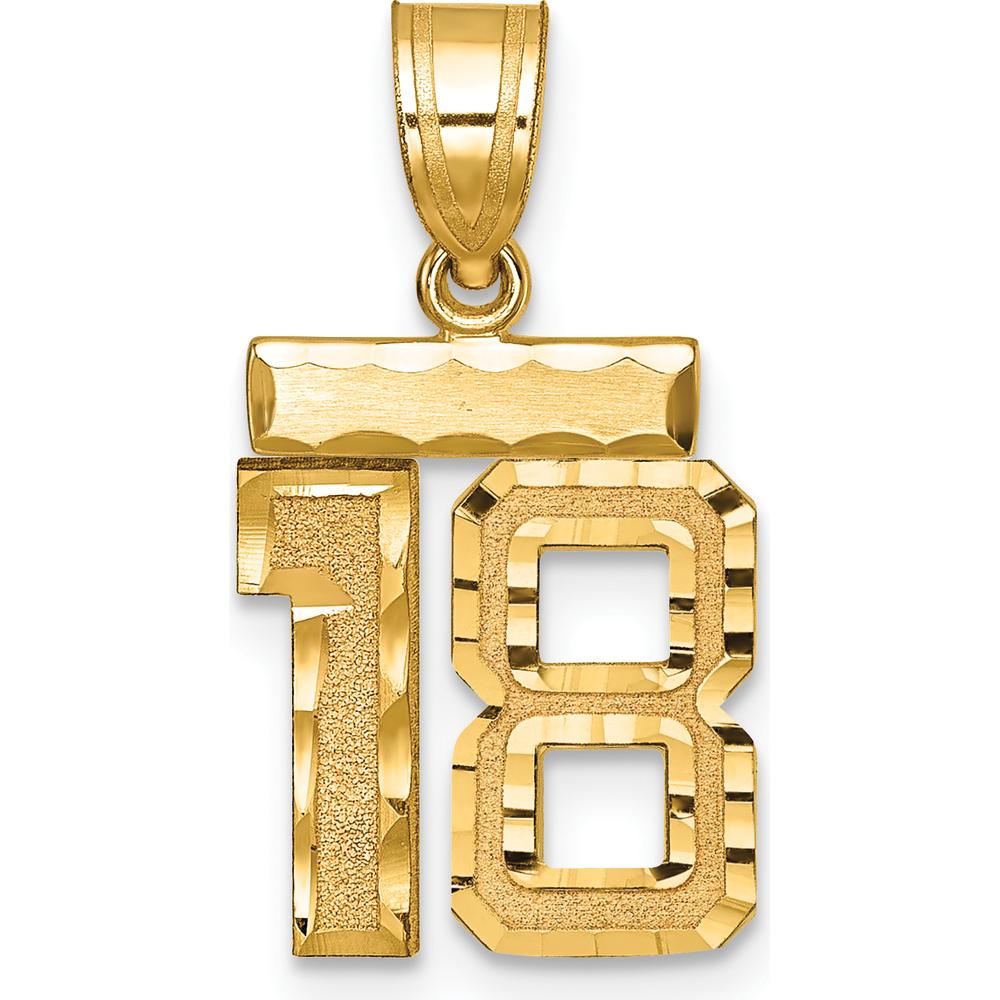 14K Yellow Gold Small Brushed Diamond-Cut Number 18 Pendant Charm by 0