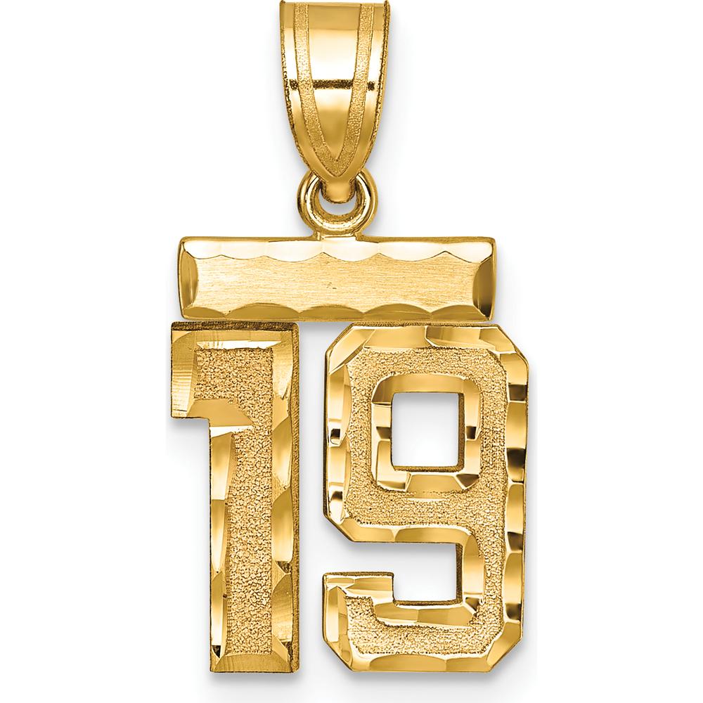 14K Yellow Gold Small Brushed Diamond-Cut Number 19 Charm by 0