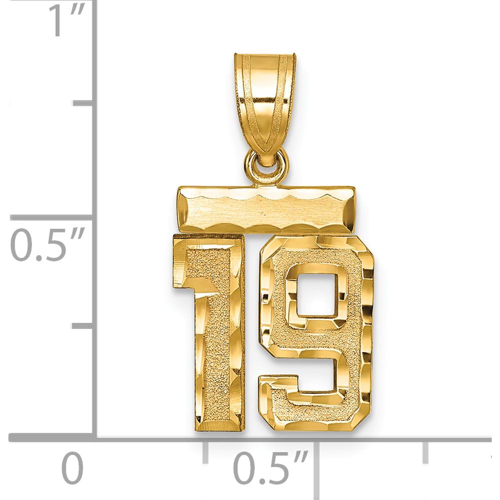 14K Yellow Gold Small Brushed Diamond-Cut Number 19 Charm by 0