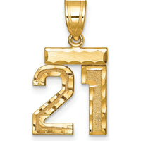 14K Yellow Gold Small Brushed Diamond-Cut Number 21 Charm by 0