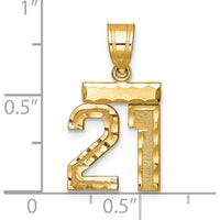 14K Yellow Gold Small Brushed Diamond-Cut Number 21 Charm by 0