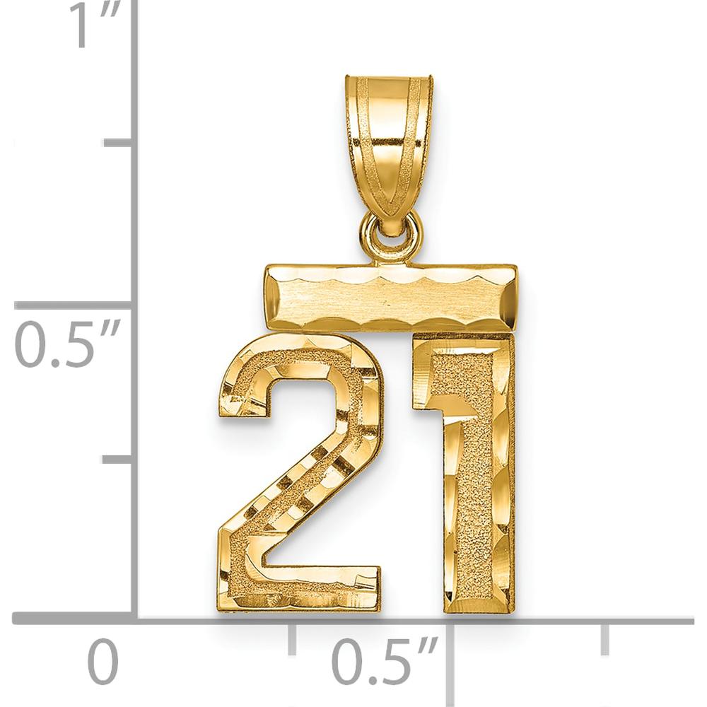 14K Yellow Gold Small Brushed Diamond-Cut Number 21 Charm by 0