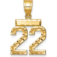 14K Yellow Gold Small Brushed Diamond-Cut Number 22 Charm by 0