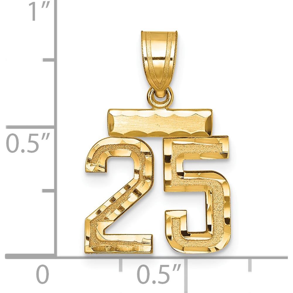 14K Yellow Gold Small Brushed Diamond-Cut Number 25 Charm by 0