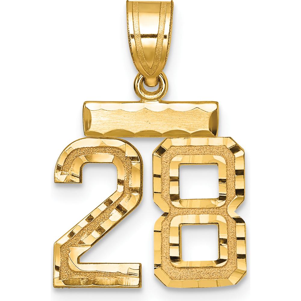 14K Yellow Gold Small Brushed Diamond-cut Number 28 Charm by 0