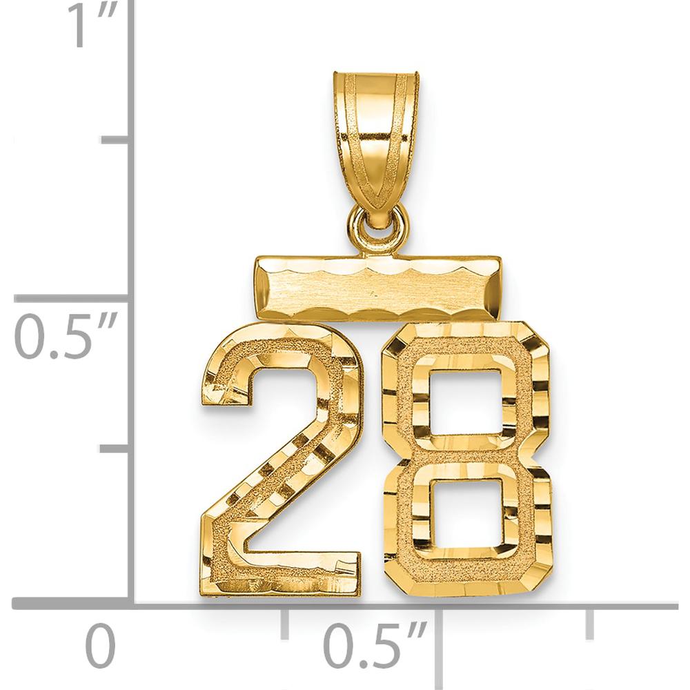 14K Yellow Gold Small Brushed Diamond-cut Number 28 Charm by 0