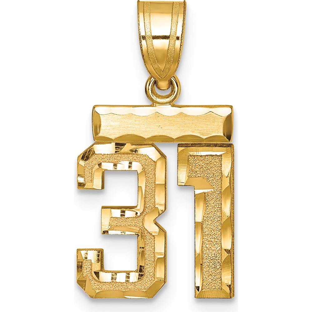 14K Yellow Gold Small Brushed Diamond-Cut Number 31 Charm by 0