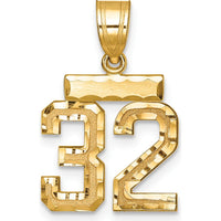14K Yellow Gold Small Brushed Diamond-Cut Number 32 Charm by 0