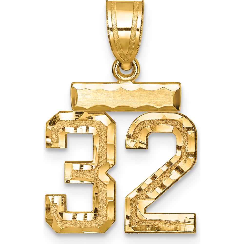 14K Yellow Gold Small Brushed Diamond-Cut Number 32 Charm by 0