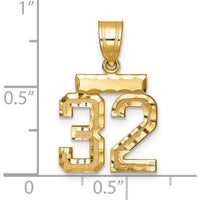 14K Yellow Gold Small Brushed Diamond-Cut Number 32 Charm by 0