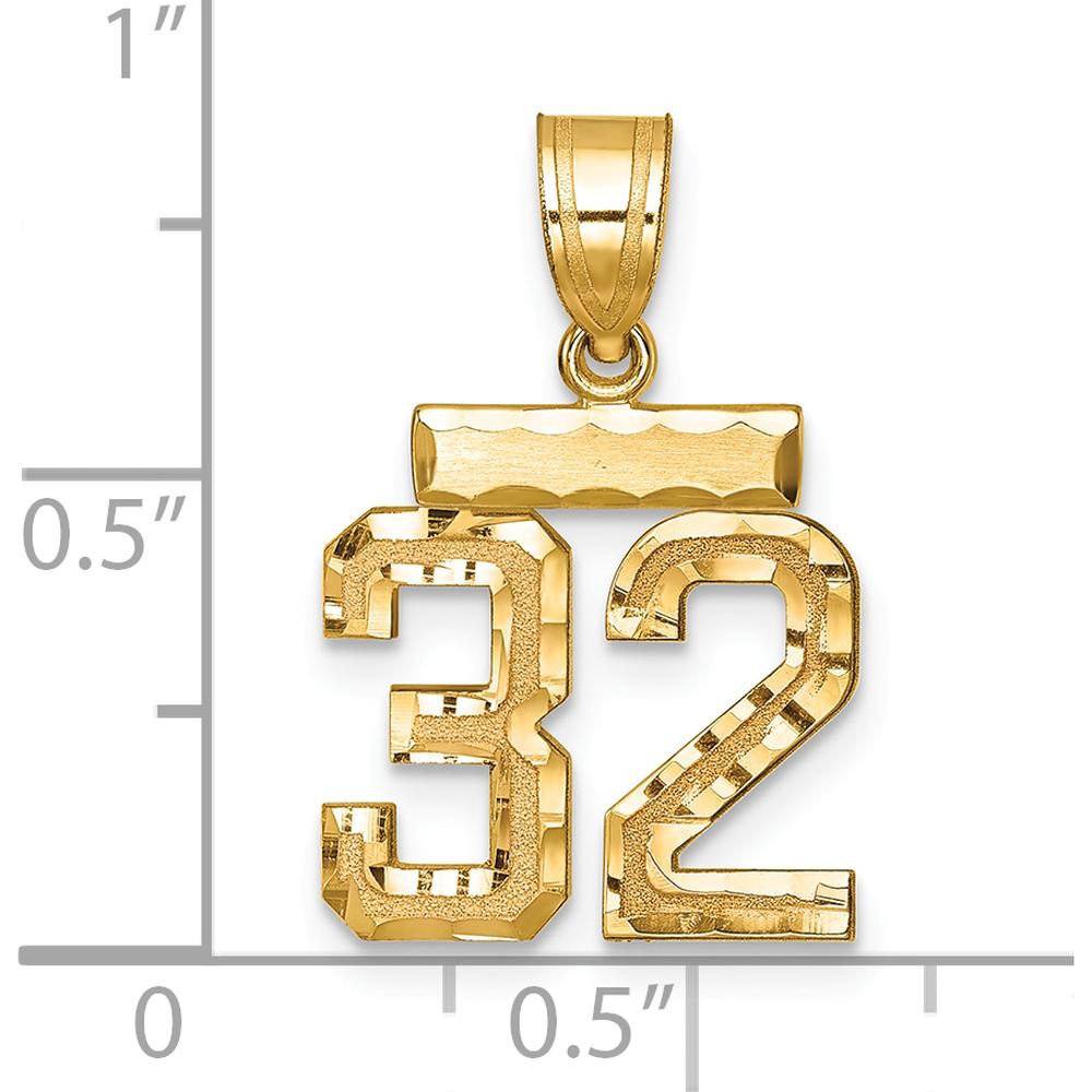 14K Yellow Gold Small Brushed Diamond-Cut Number 32 Charm by 0