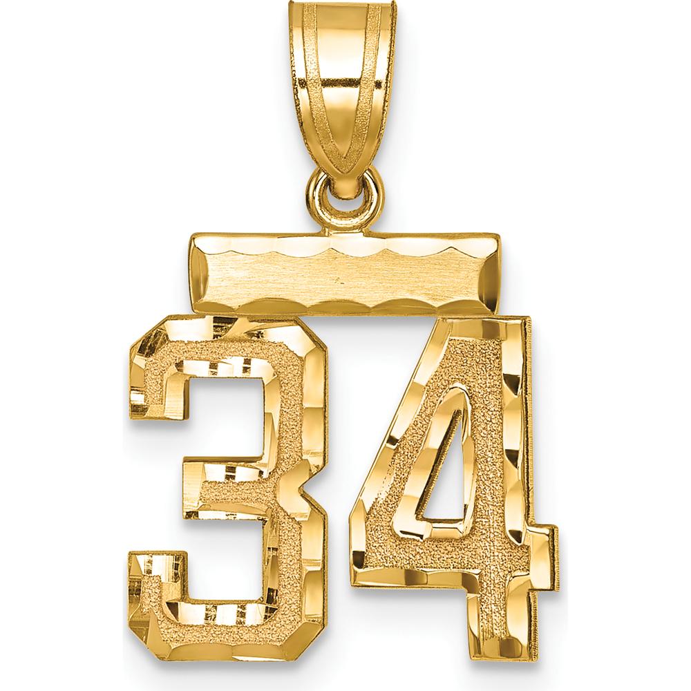 14K Yellow Gold Small Brushed Diamond-Cut Number 34 Pendant Charm by 0