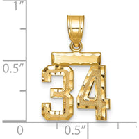 14K Yellow Gold Small Brushed Diamond-Cut Number 34 Pendant Charm by 0