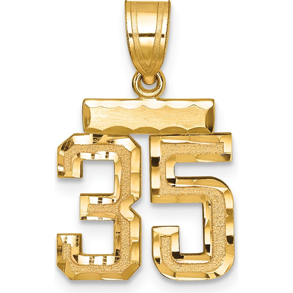 14K Yellow Gold Small Brushed Diamond-Cut Number 35 Pendant Charm by 0