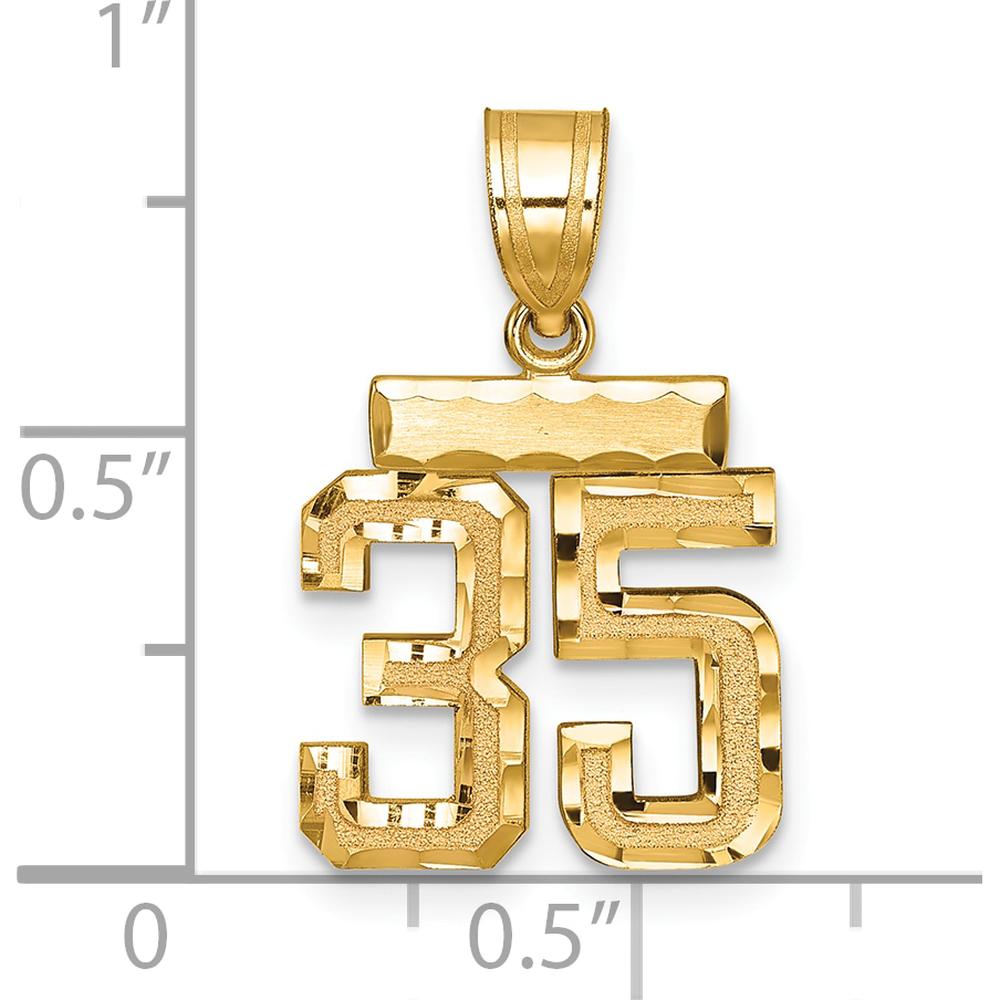 14K Yellow Gold Small Brushed Diamond-Cut Number 35 Pendant Charm by 0