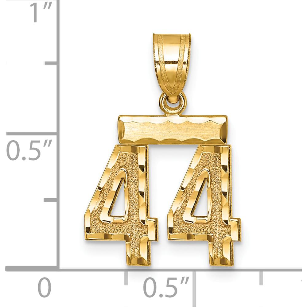 14K Yellow Gold Small Brushed Diamond-Cut Number 44 Charm - Timeless Pendant by 0