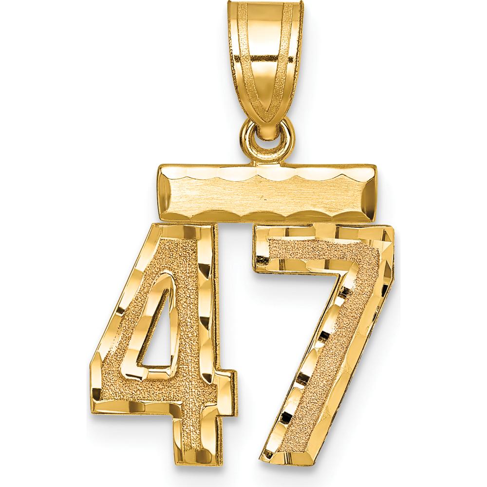 14K Yellow Gold Small Brushed Diamond-Cut Number 47 Charm by 0