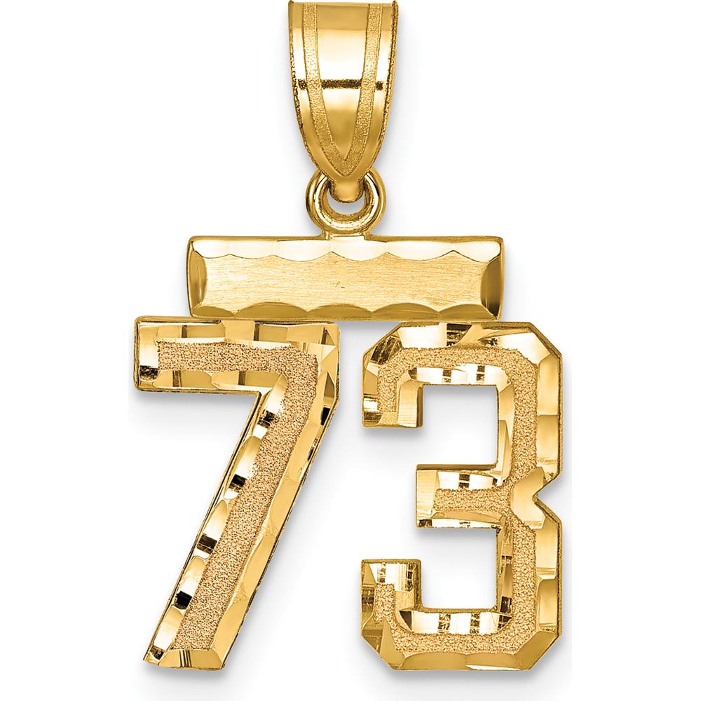 14K Yellow Gold Small Brushed Diamond-Cut Number 73 Charm Pendant by 0