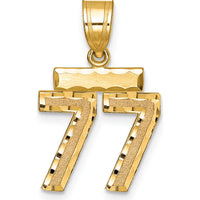 14K Yellow Gold Small Brushed Diamond-Cut Number 77 Pendant - Unique Themed Charm by 0